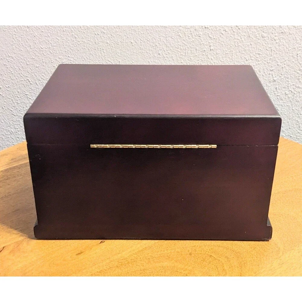 Wooden Jewelry Box Hinged Mirror Velvet Lined 2 Compartments Pull Out Drawer